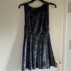 Blue velvet mini dress with V back